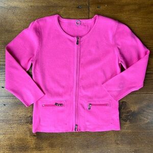 One Girl Who Hot Pink Zipper 3/4” Sleeve Sweater Top Sz S